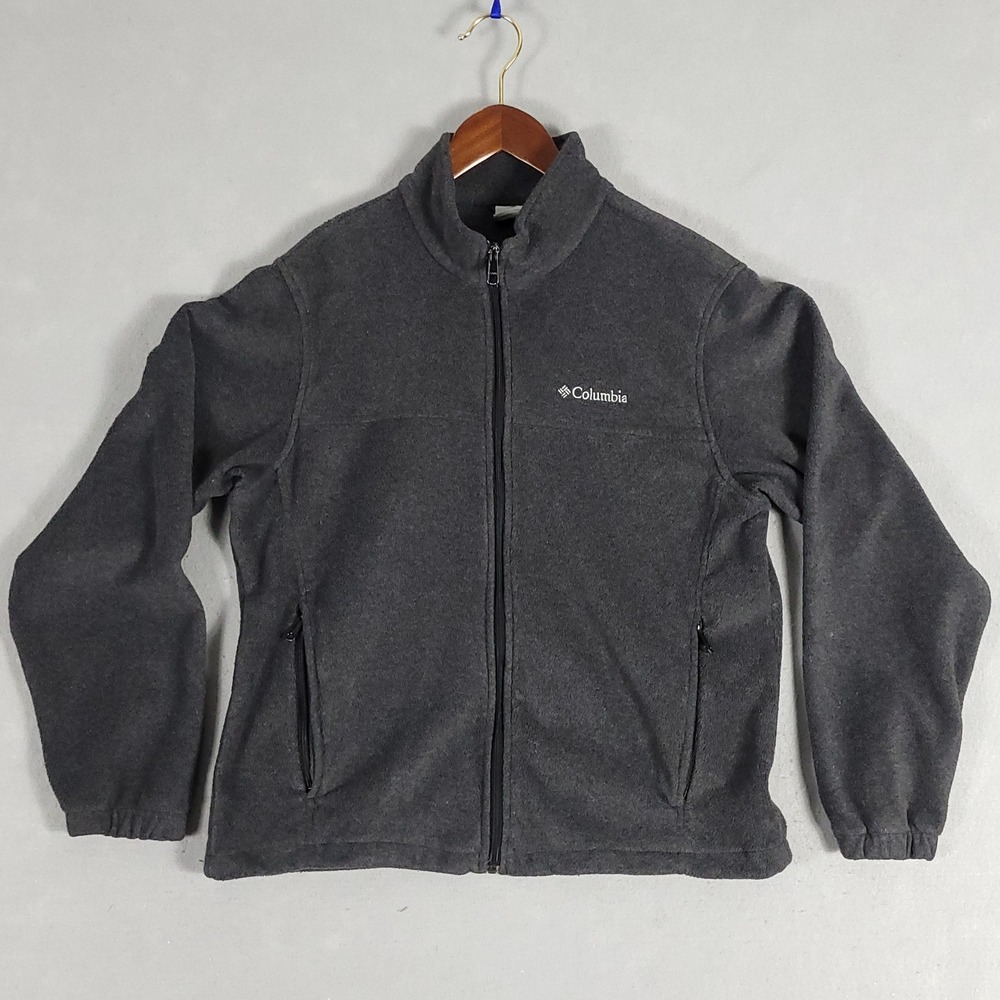 Columbia Fleece Jacket Mens L Gray Full Zip Mock Neck Polyester Steens Mountain